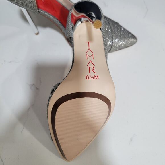 Tamar Silver Sparkle Heels Size 6 1/2 - Picture 5 of 10